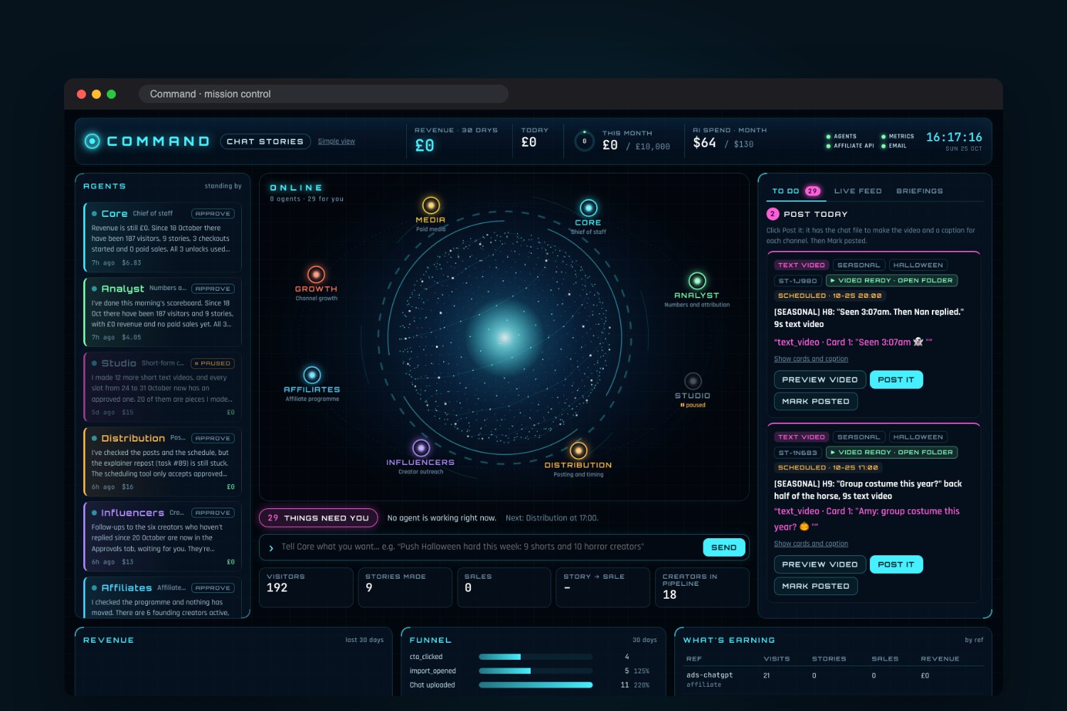 Chat Stories: Command: a team of AI agents running a business